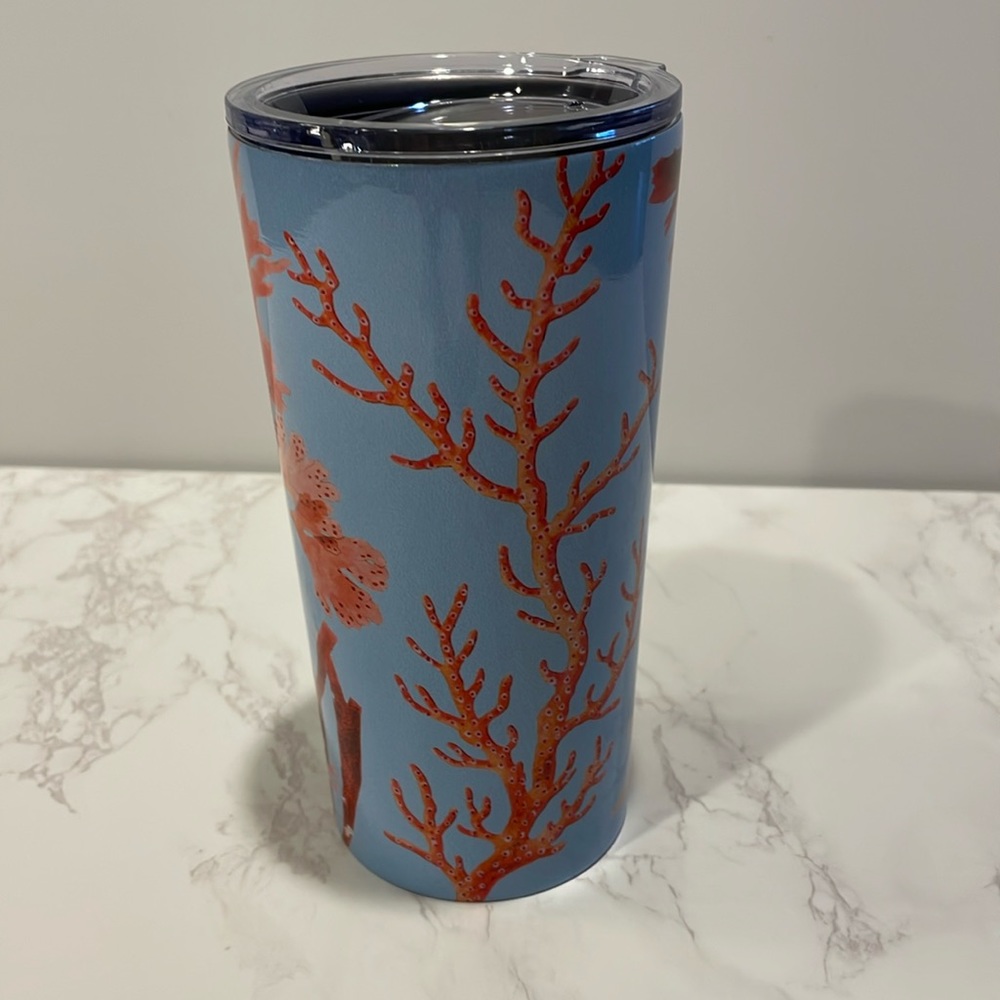 Coral Reef Print Tumbler, Blue, Pink, Orange, Red, 20 oz
